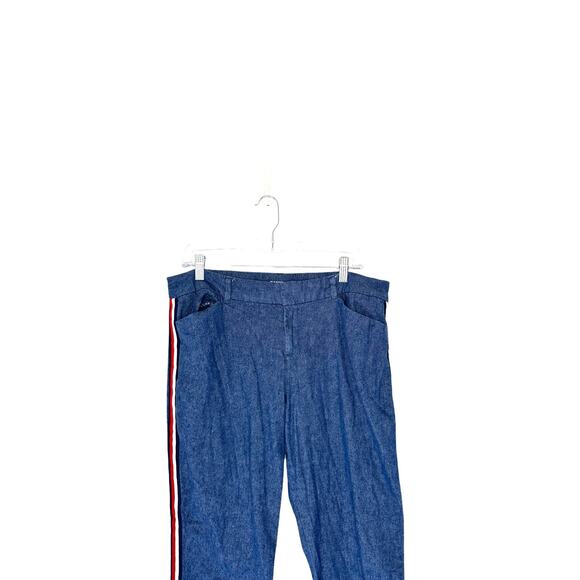 Old Navy Blue Denim Linen Blend Mid-Rise Side-Stripe Ankle Dress Pants Size 12 - Picture 5 of 16